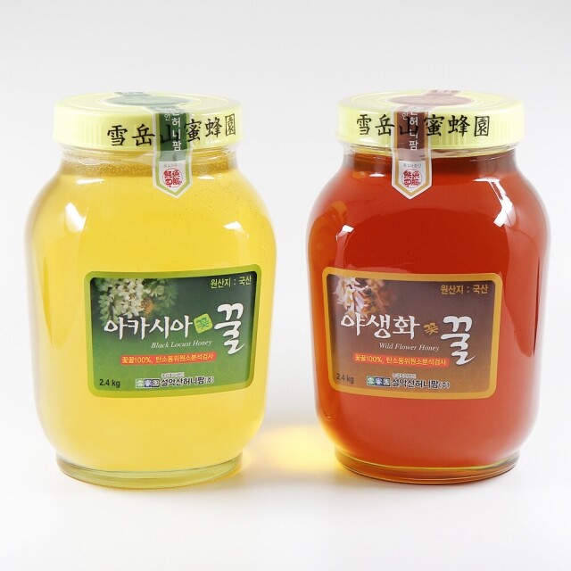 농업회사법인 설악산허니팜(주),설악산허니팜 벌꿀세트3호 [아카시아꿀 2.4kg + 야생화꿀 2.4kg]