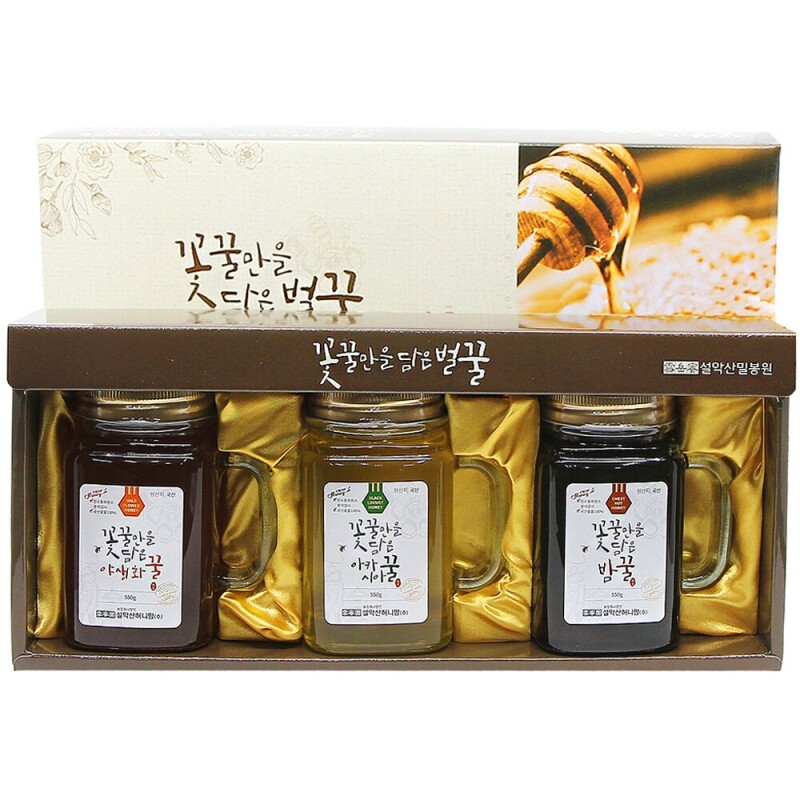 농업회사법인 설악산허니팜(주),설악산허니팜 머그벌꿀 3종 세트(아카시아꿀, 야생화꿀, 밤꿀 550g 각 1병)