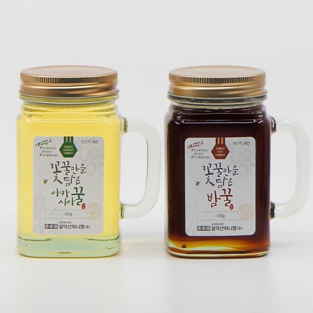 농업회사법인 설악산허니팜(주),설악산허니팜 머그벌꿀2종세트 (아카시아꿀 550g + 밤꿀 550g)