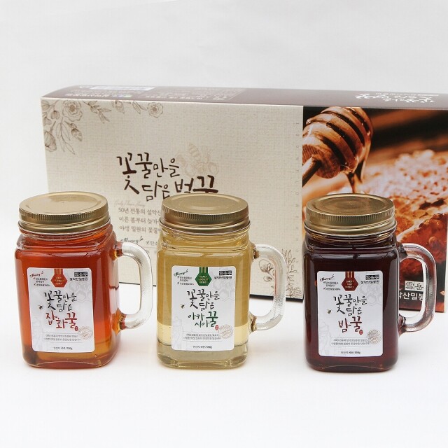 농업회사법인 설악산허니팜(주),설악산허니팜 머그벌꿀 3종 세트(아카시아꿀, 야생화꿀, 밤꿀 550g 각 1병)